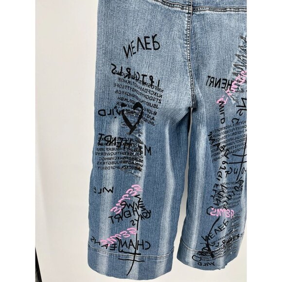 Drama Jeans Graffiti Crop Jeans Size 13 Distressed Juniors - Picture 6 of 13